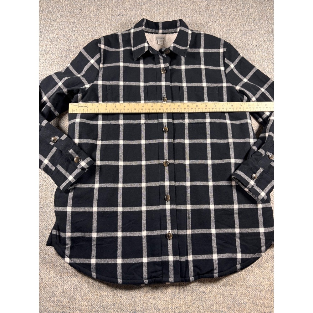 J.Crew Plaid Sherpa Lined Flannel Men's Shacket Black White Size XSmall - Picture 3 of 5